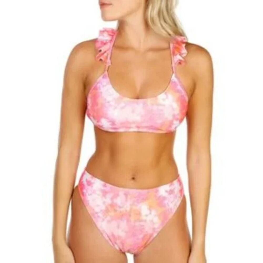 NWT LALA Swim Tie Dye Bikini Swimsuit 2 Pcs Set Pink Juniors Size Small/XLarge